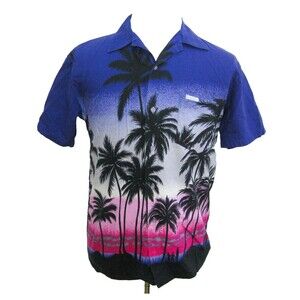 WINDSWEPT Men's Size Medium Blue Short Sleeve Hawaiian Bahamas Shirt Palm Trees
